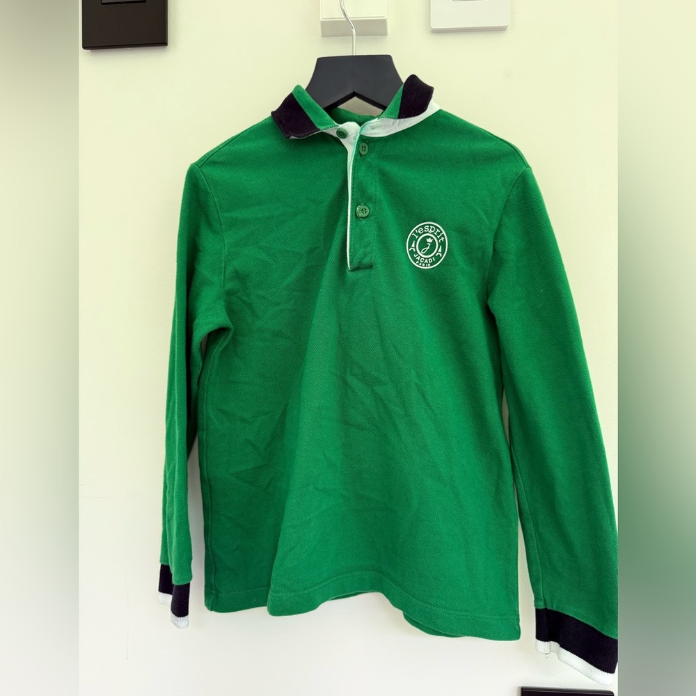 Jacadi Paris Green Kids Long-Sleeve Polo Shirt with Contrast Collar
